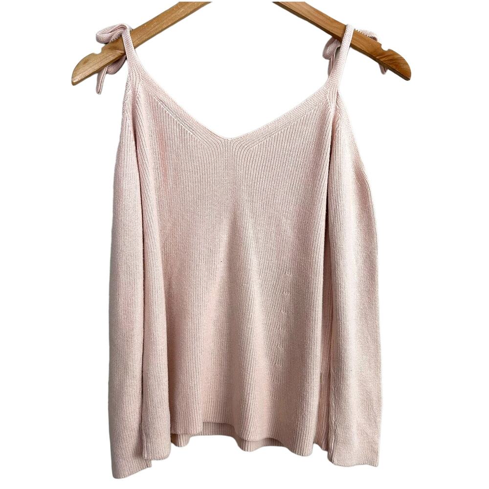 Loft Pink Cold Tie Shoulder Ribbed Sweater Top S Small Ann Taylor - Picture 5 of 10